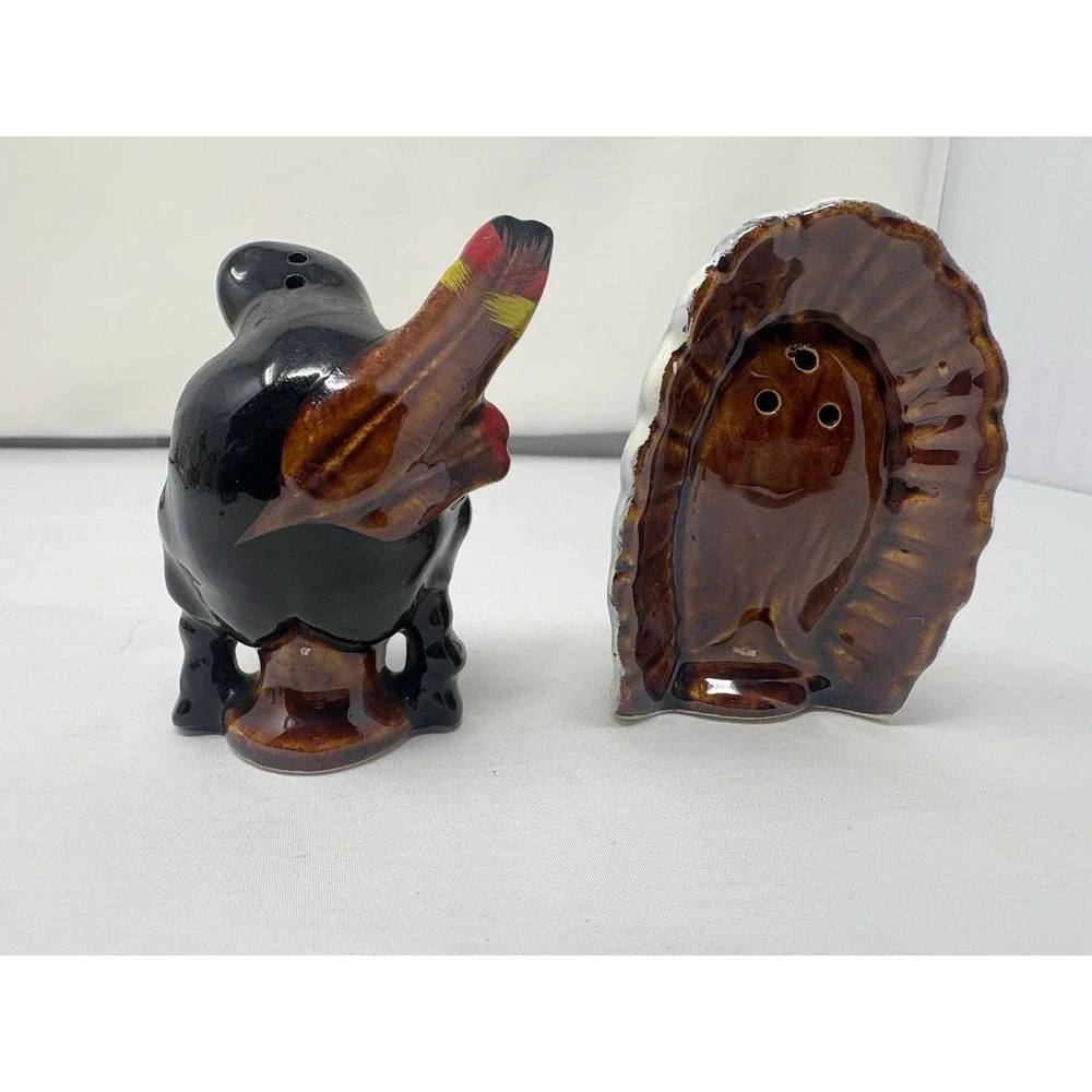Vintage Walls Ceramic Japan Hand Painted Native American Colorful Salt & Pepper